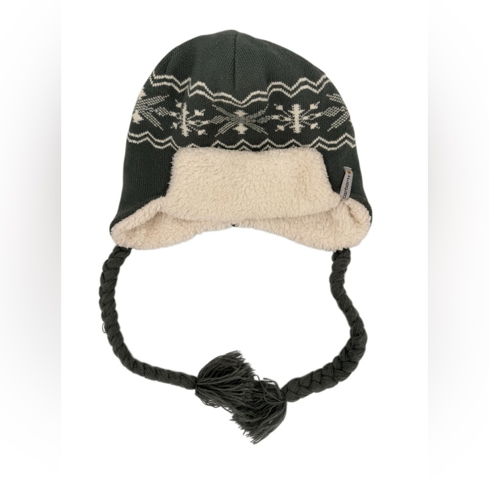 Carhartt Sherpa-Lined Trapper Hat Snowflake Design w/ Ear Flaps Braided Tassels